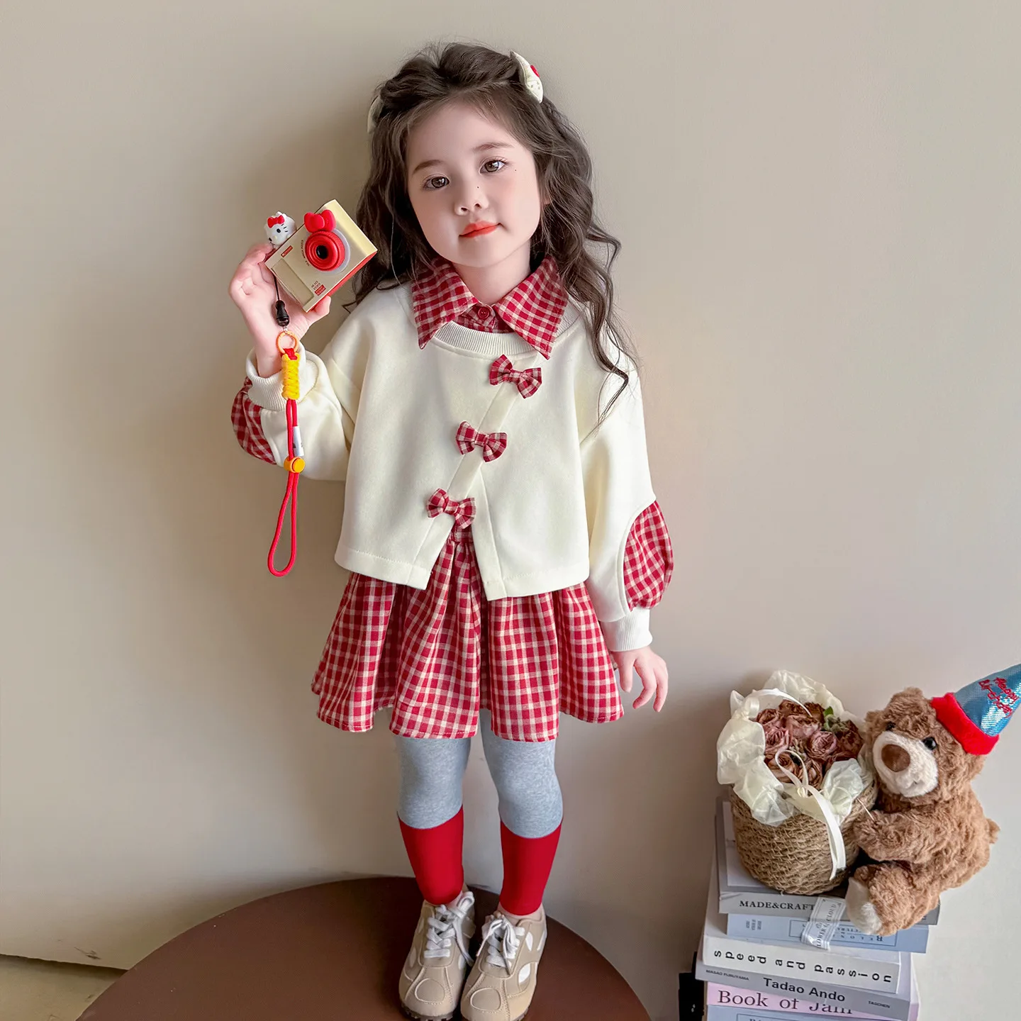 

Girls' Suit Spring and Autumn 2025 New Baby Girl Foreign Fake Two-piece Shirt Leggings Children's Autumn Two-piece Suit