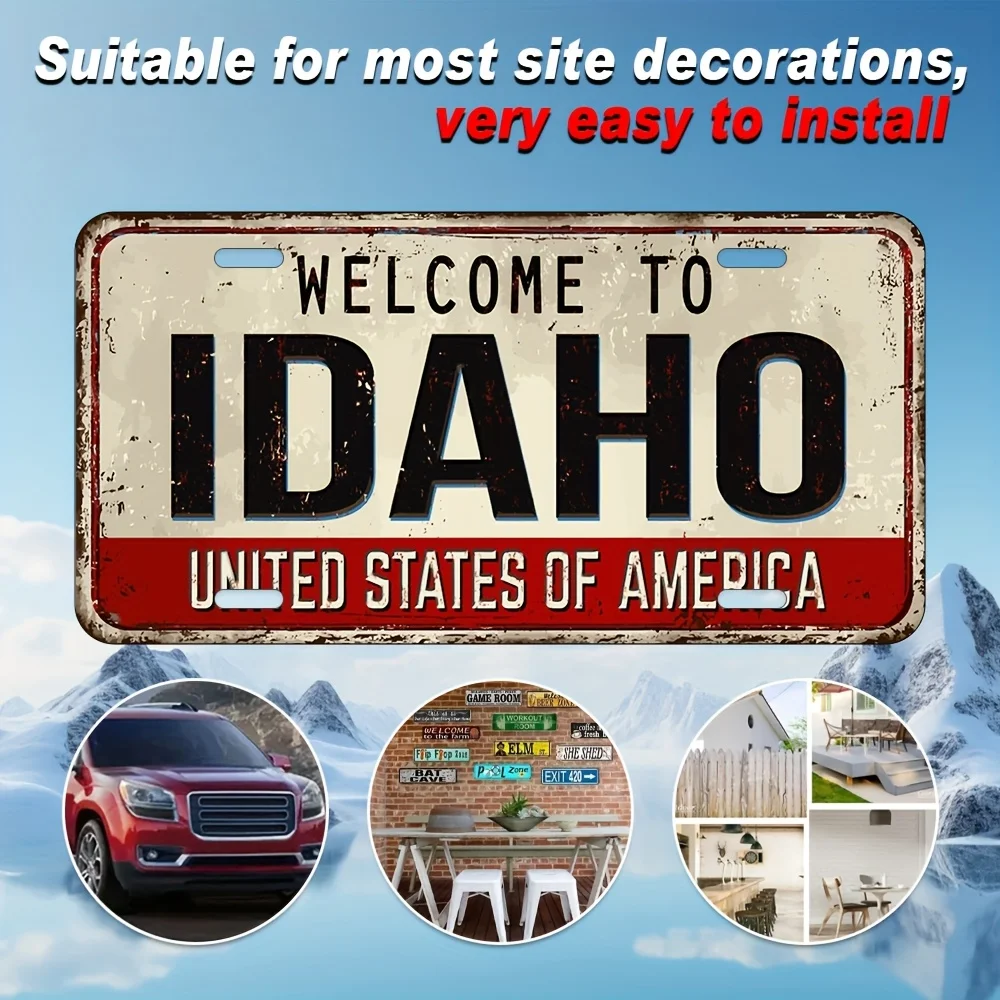 2D Flat,Vintage Idaho Welcome Sign,Rustic Farmhouse Style with