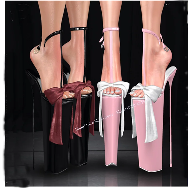 

Black Buckle Bow Knot Platform Leather Sandals Thin High Heel Peep Toe Fashionable Sexy Summer 2024 Woman Shoes Zapatillas Mujer