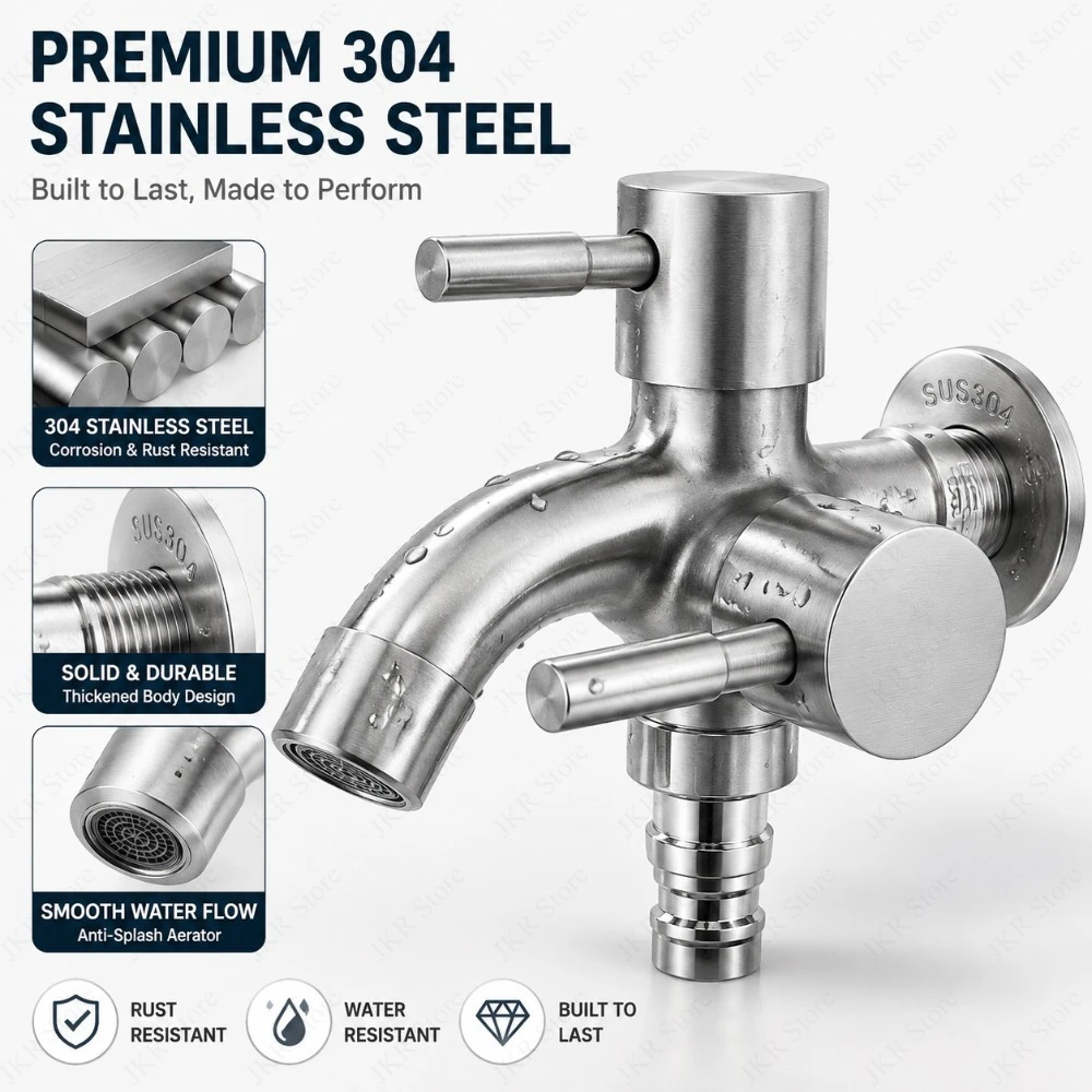 

Multi-Function Dual Outlet Faucet Bibcock Tap for Laundry Sink Washing Machine Home Bathroom Water Flow Control Accessory