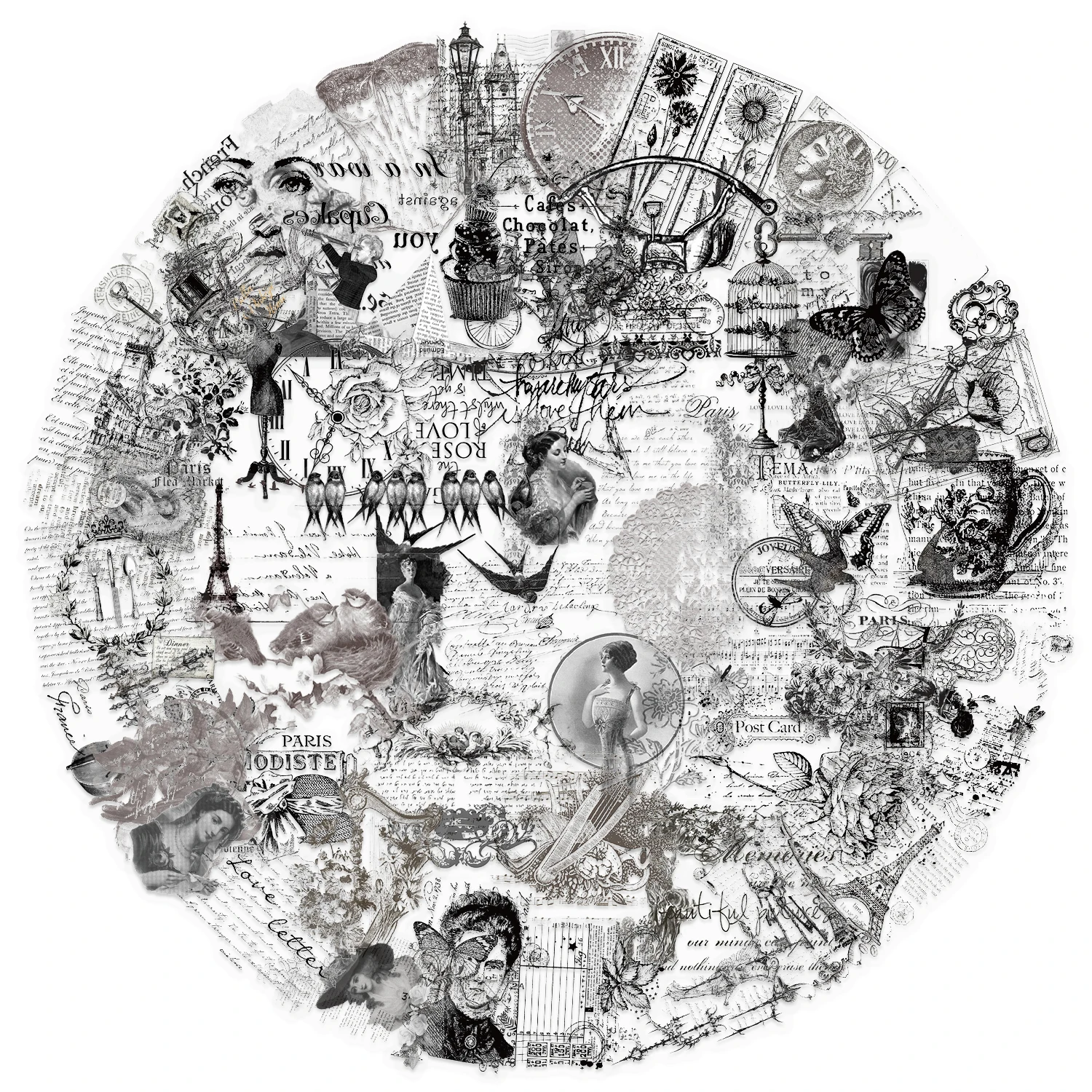 สติกเกอร์วินเทจ PET ใส สีดำ สีขาว ลายการ์ตูน 58/116 ชิ้น สำหรับตกแต่งแล็ปท็อป ตู้เย็น โทรศัพท์ สมุดภาพ