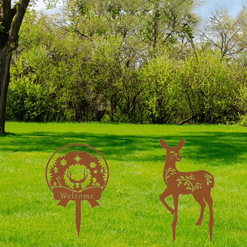 CIFbuy Rusty Metal Deer Stake, Outdoor Garden Statue, Waterproof Iron Animal Decor, Vivid Yard Art Sculpture