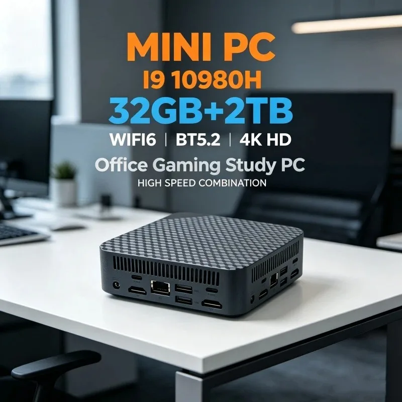 New I9-10980HK Mini PC – 16GB+2TB High Speed Combo, WiFi6, BT5.2, 4K HD, Compact Desktop for Office & Gaming