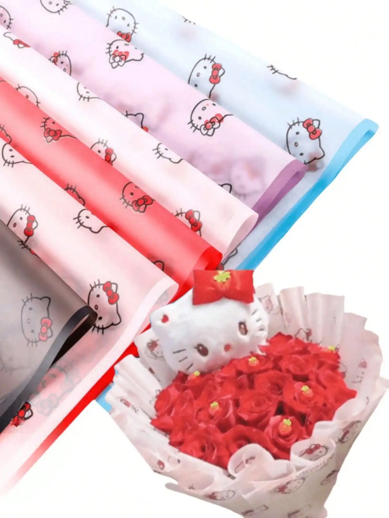 20Pcs Hellokittyes Gift Wrap Paper Cartoon Patterned Waterproof Wrapping Sheets…