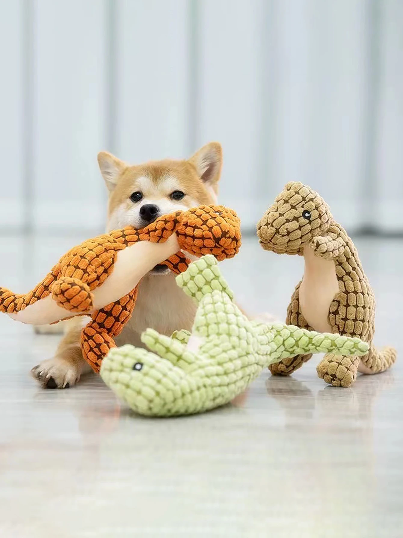 1 pet plush toy in the shape of a dinosaur dog bite resistant teeth sound toy to accompany the play dog toy