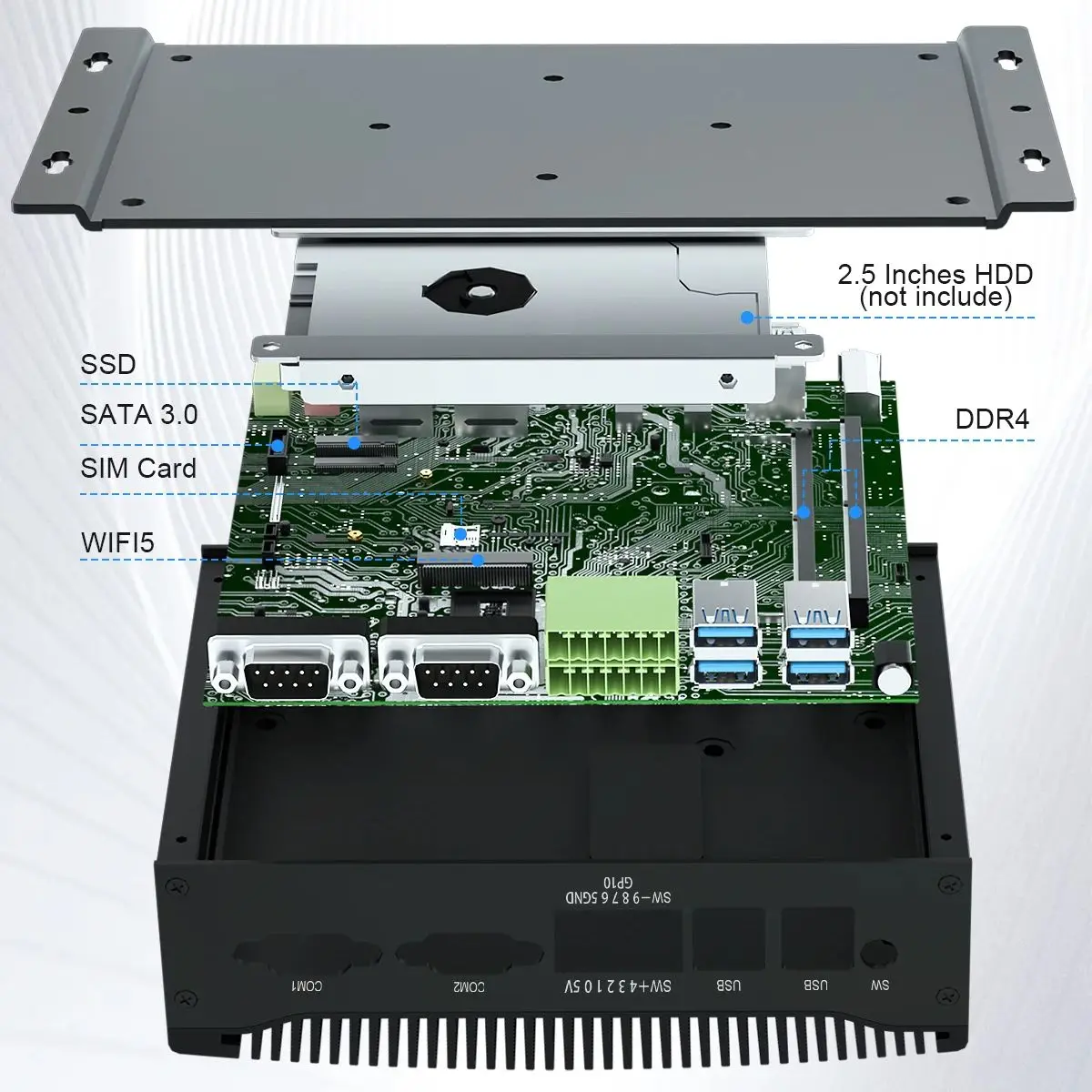 HYSTOU 팬리스 산업용 미니 PC, GPIO 듀얼 LAN 팬리스 데스크탑 마이크로 컴퓨터, 6 * USB i7-10810U, 듀얼 WiFi