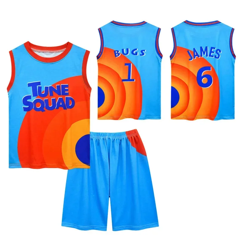 Boys Girls Space Jam 2 Jersey Clothes Jamed Tune Squad Basketball Cosplay Vest Shorts Tracksuit Uniform Sports Suit Kids Clothes