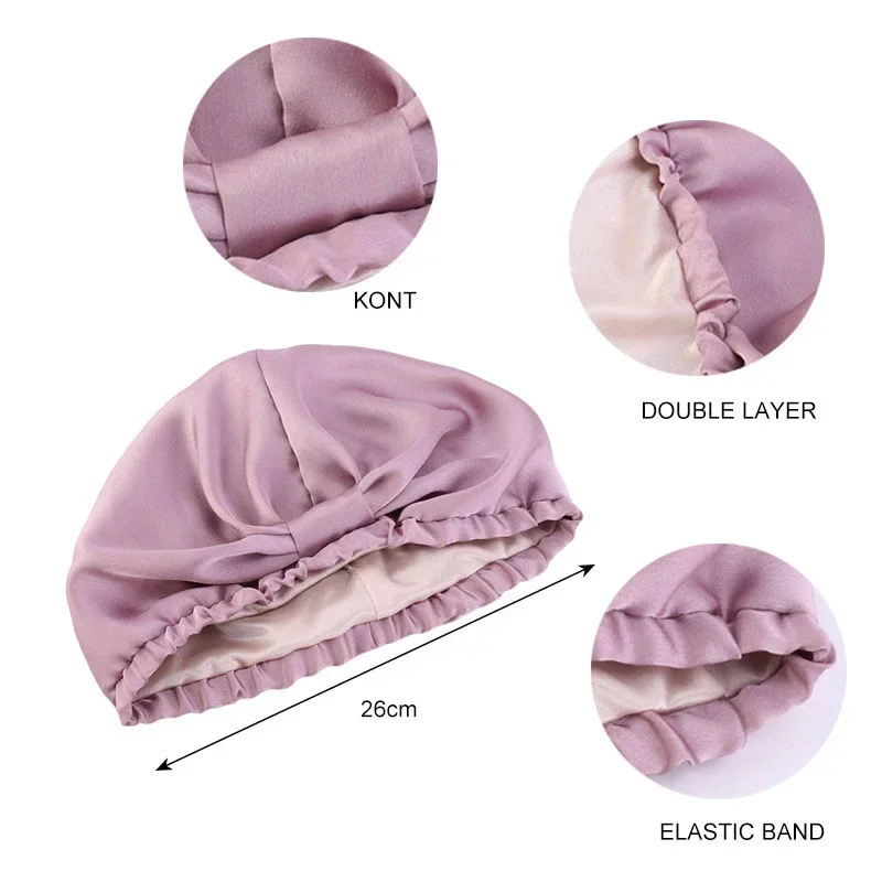 Silk Satin Sleep Cap Women Turban Elastic Head Scarf Hair Care Night Hat Chemo Caps Sleeping Bonnet Beanie Cover Headwear Solid