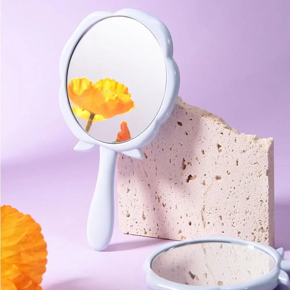 Rose Shape Handheld Makeup Mirror Accessories Portable with Handle Hand Makeup Magnifying Mirror Clear Vanity Mirror