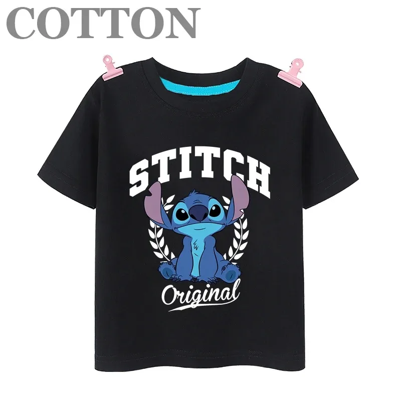 Disney Lively Stitch Anime Anime Summer Fashion Cotton Children's Multiple T-shirts Round Neck Casual Short Sleeve Print Pattern