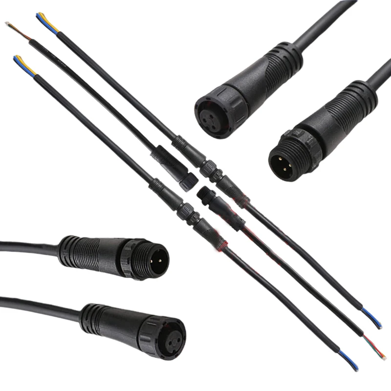 M12 Male Female Docking Connector Outdoor Waterproof IP67 2 3 4Pin Aviation Plug Socket for Automotive Industrial LED Power Cord