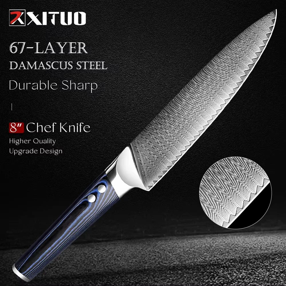 Japanese Damascus Steel Chef Knife Super Sharp Kitchen Knife 8 Inch,Pro Gyuto Knives for Meat,Fish,Vegetables,Sushi & Sashimi