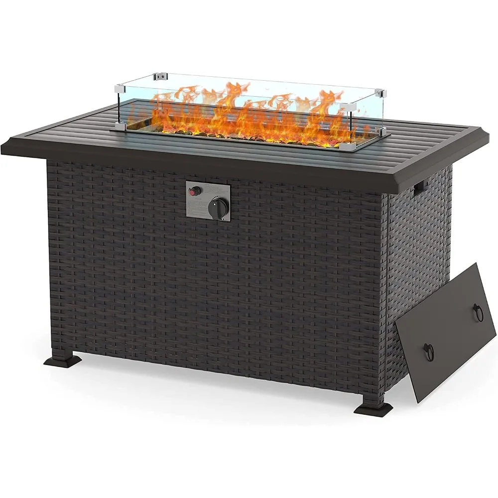 

43, стол для костра на пропане, газовый пожарный стол с автоматическим зажиганием 55000 БТЕ, противопожарным стеклом и крышкой, водонепроницаемой крышкой и синим G