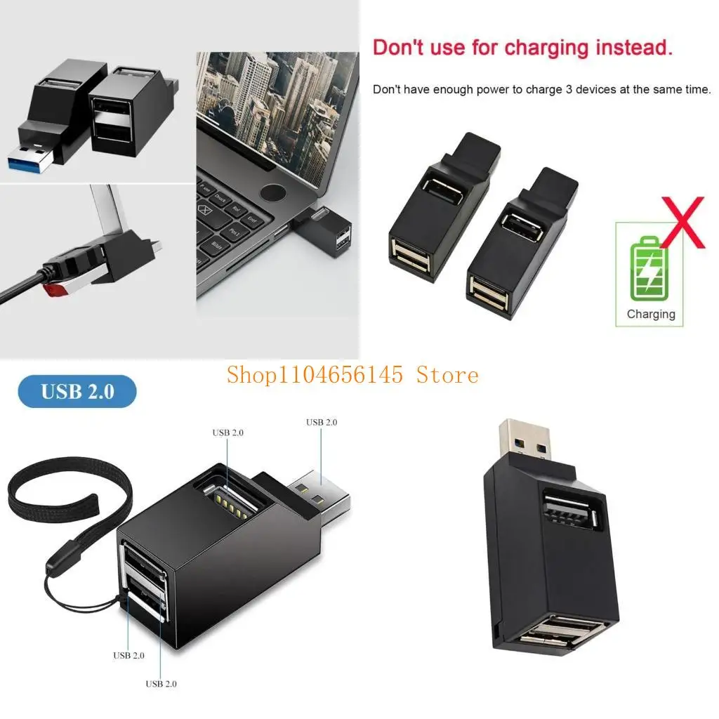 5AsD USB2.0 Hubs Splitter 3 Port Expander für Laptop -Auto -Tablettenluft