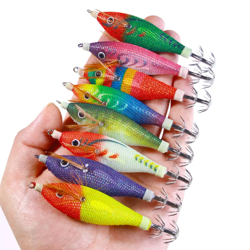 Przynęty wędkarskie typu Squid Jigs 9cm 8g 10cm 10g, sztuczne hakiki do jigowania, przynęty do połowu morskiego, ośmiornice, zestaw w pudełku, świecące.