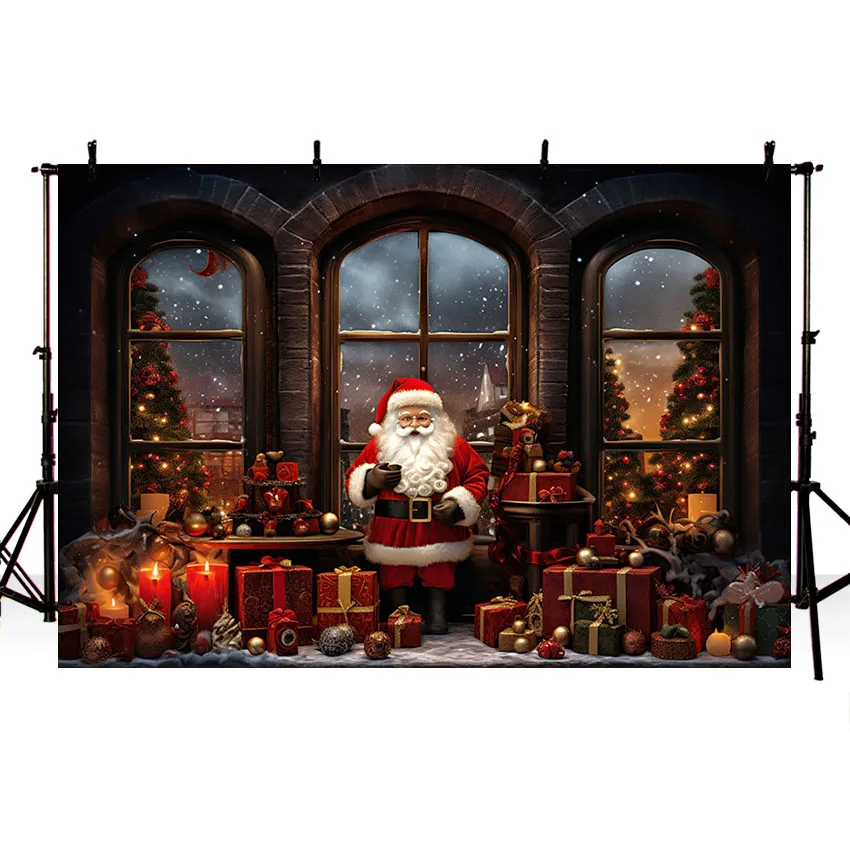 Mehofond Photography Background Winter Christmas Window Santa's Toy Shop Xmas Holiday Kids Portrait Decor Backdrop Photo Studio