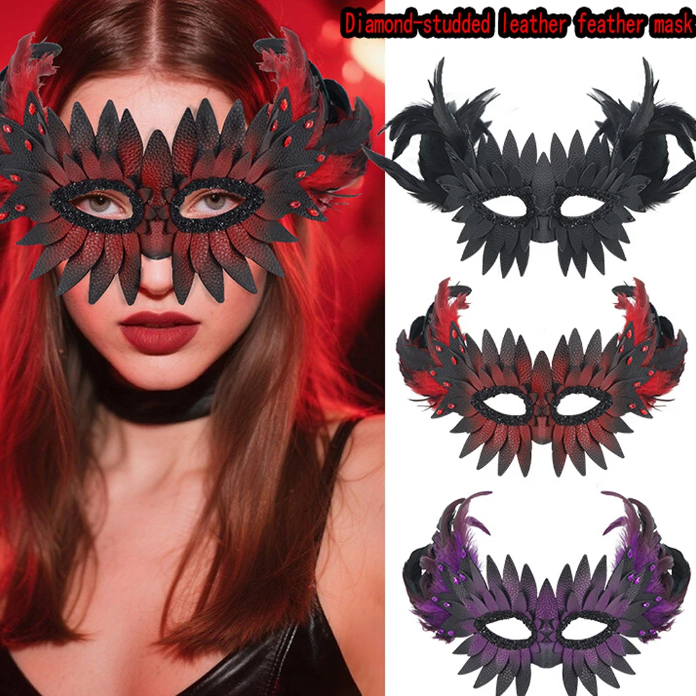 Black Feather Bird Beak Eagle Half Face Mask Cosplay Animal Bird Mouth Leather Masks Halloween Carnival Party Costume Props