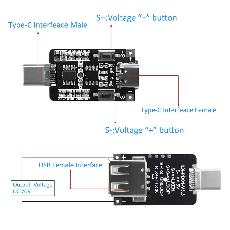 Carte De Déclenchement USB Type-C - PD QC 3.0 Decoy - Testeur De Tension - Sans Marque