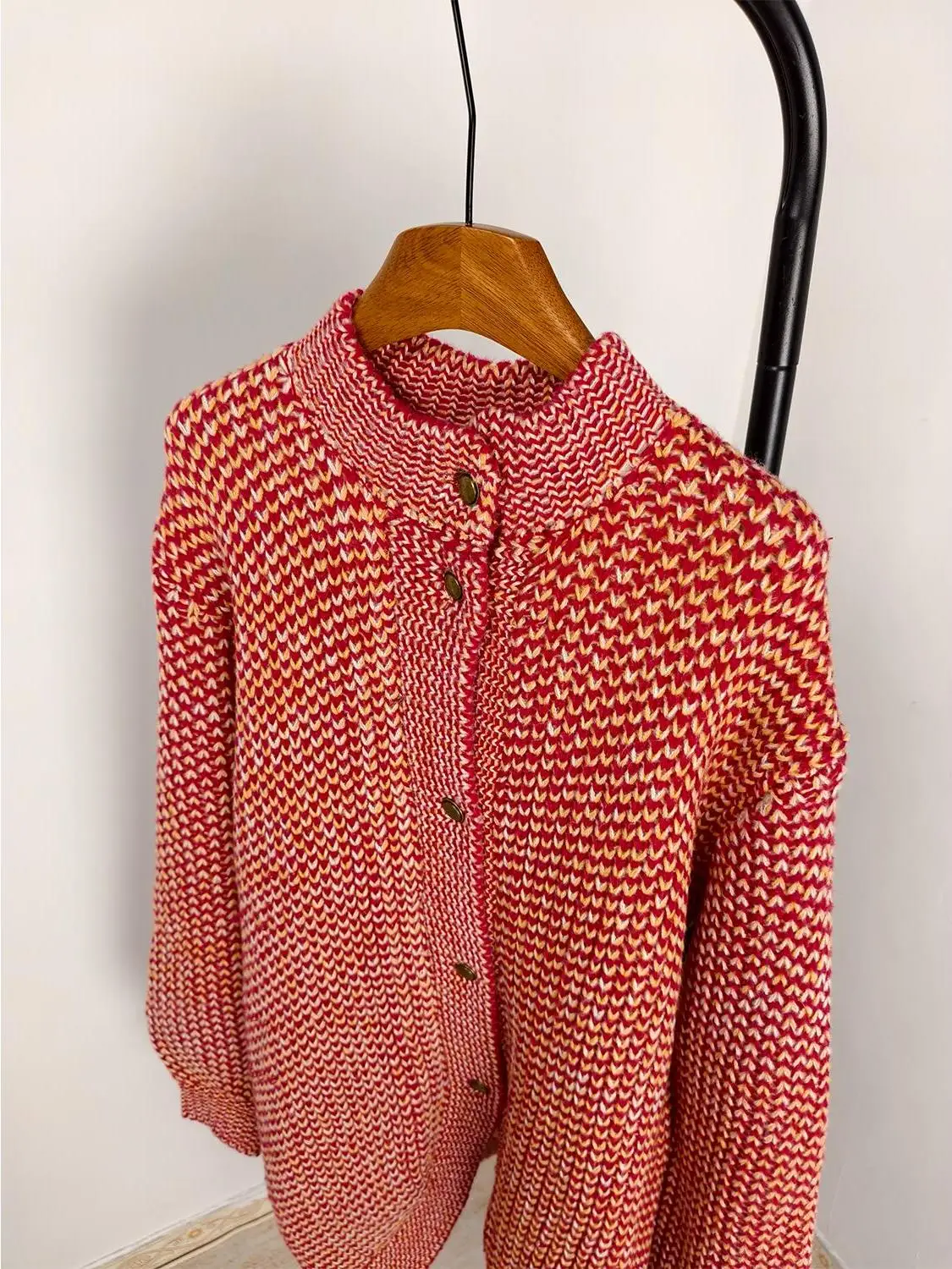 

Вязаный свитер-кардиган Color Blo для женщин, осенне-зимняя утепленная верхняя одежда, красивый топ с круглым вырезом и пуговицами, с длинными рукавами