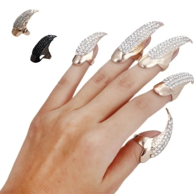 1 Pc Women Fashion Vintage Eagle Claw Ring Rhinestone Nail Rings Masquerade Props False Nail Sets Claw Paw Talon Finger Ring
