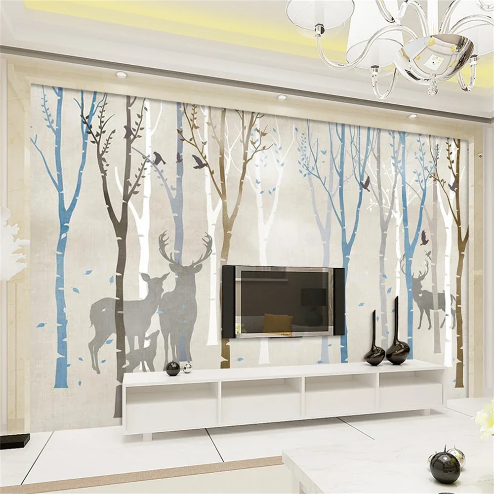 

Индивидуальные настенные покрытия, скандинавские обои для телевизионной зоны, обои для гостиной, настенные росписи с изображением лося, 3D наклейки на стену для домашнего декора