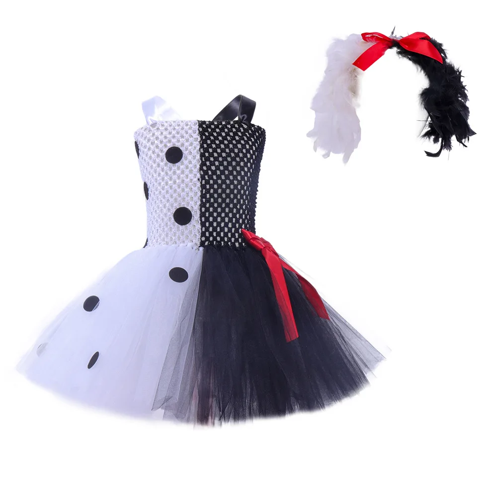 Children Black White Witch Gothic Style With Red Bow Tutu Dress Halloween Punk Themed Party Fancy Dress Up Outfit Stage Clothing