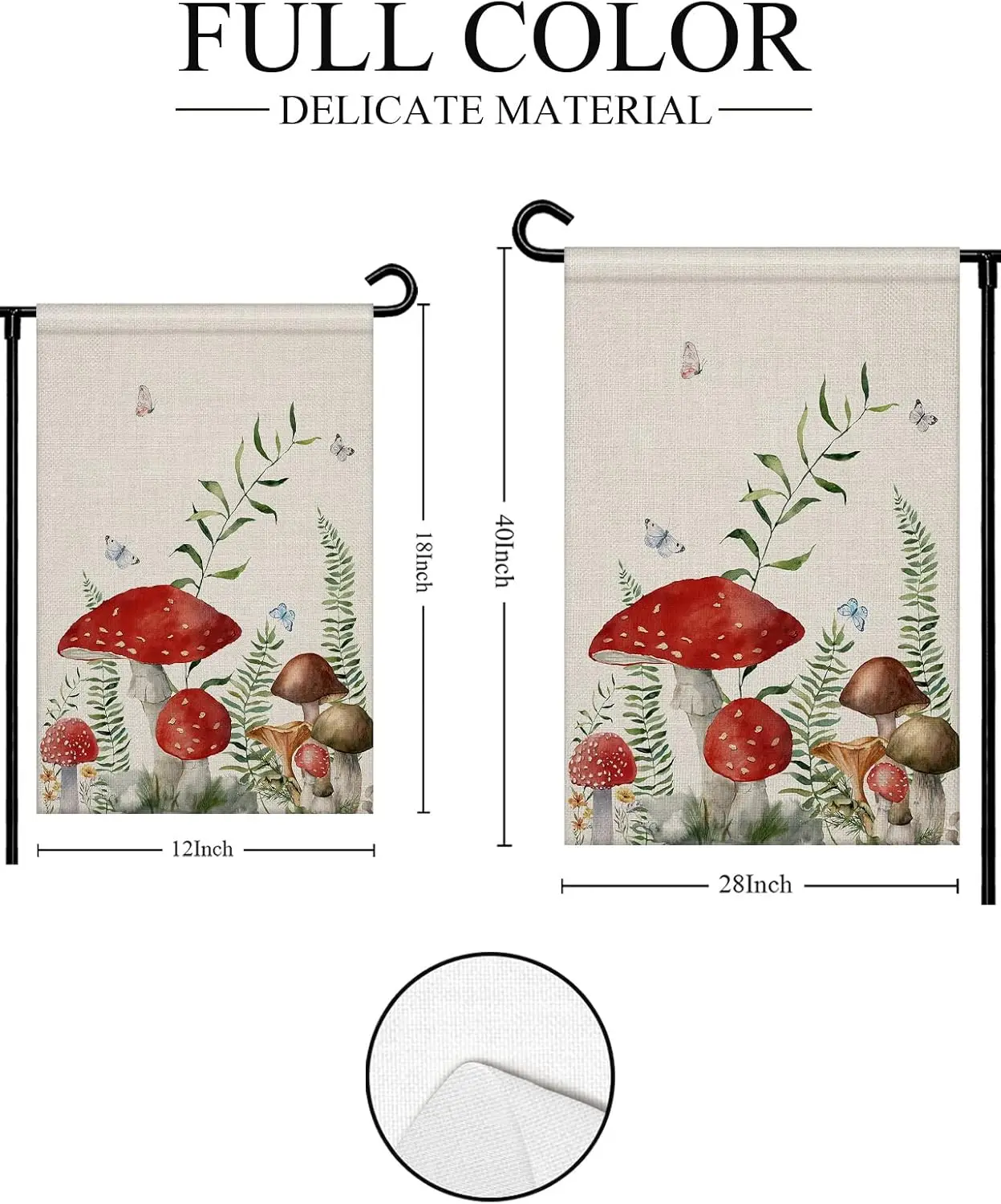 Retro Mushroom Garden Flag 12x18 Double Sided for All Seasons Decorative Welcome Yard Flags for Outside Décor,Boho Butterflies B