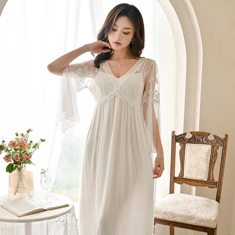 Женские пижамы во французском придворном стиле, весна-лето 2020, новые модальные кружевные пижамы принцессы, сладкое чистое желание с подушечками на груди