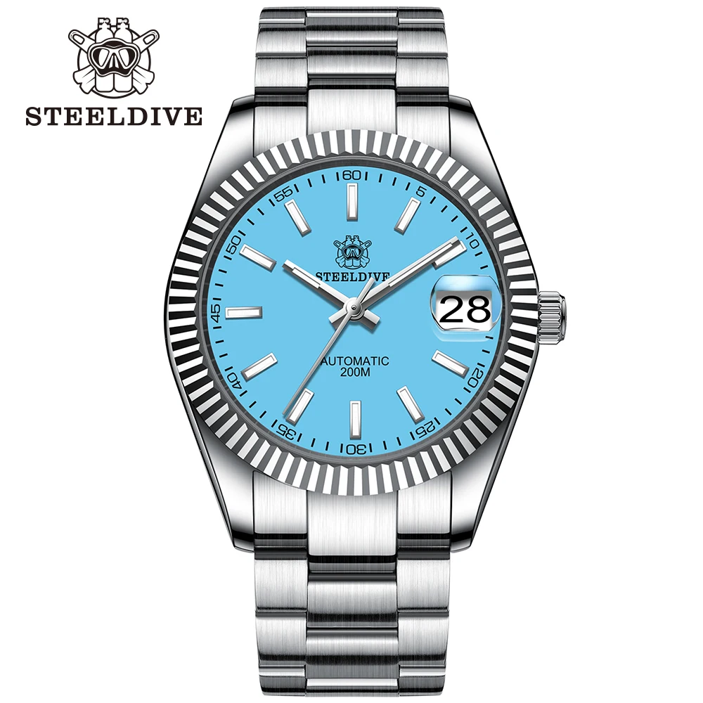 STEELDIVE-Reloj de buceo automático SD1933 para hombre, cronógrafo NH35 de 200m, BGW9, con bisel de acero, luminoso, fantasma de agua, con fecha