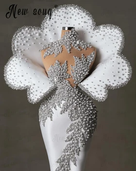 화이트 헤비 럭셔리 이브닝 원피스, 2024 Hochzeitskleid, 3D 잎 디자인, 특별한 날 맞춤형 숙녀 드레스, 신제품