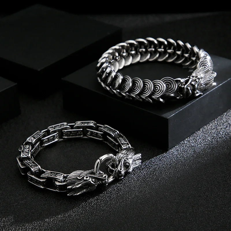 

Vintage Charm Stainless Steel Faucet Bracelet for Men Dragon Jewelry Silver Color Fashion Bangles