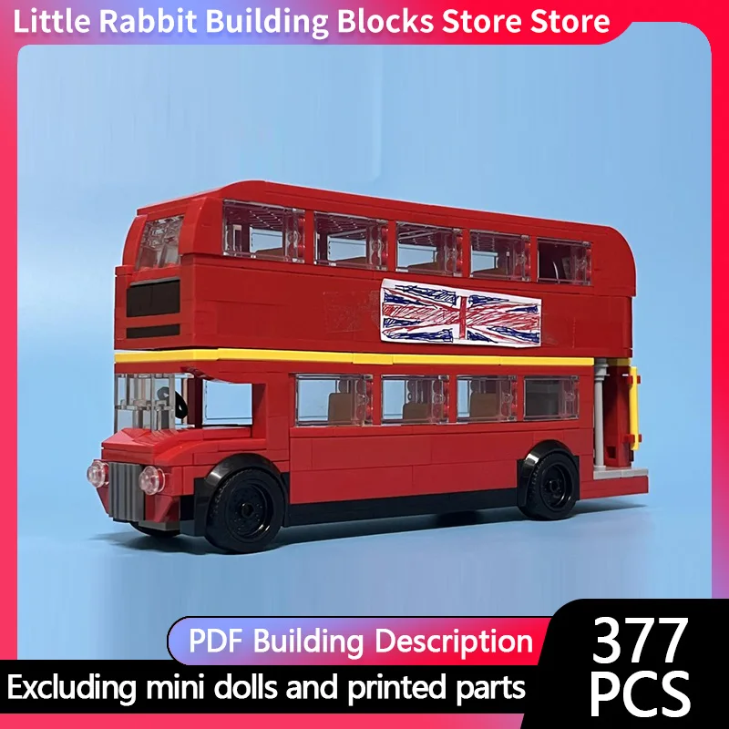 City Car Model MOC Building Bricks Bright Red Double-Decker Bus Modular Technology Children Holiday Gifts Assemble Toys Suit