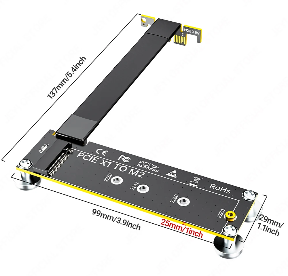 JEYI PCIe 4.0/3.0 X1 Magnetisches Fixierungs-Riser-Kabel 16 Gbit/s/8 Gbit/s – 90 ° Doppelwinkel für PCIe-WLAN-Karte, M.2-Adapter, USB-PCIe-Karte – Detail 14