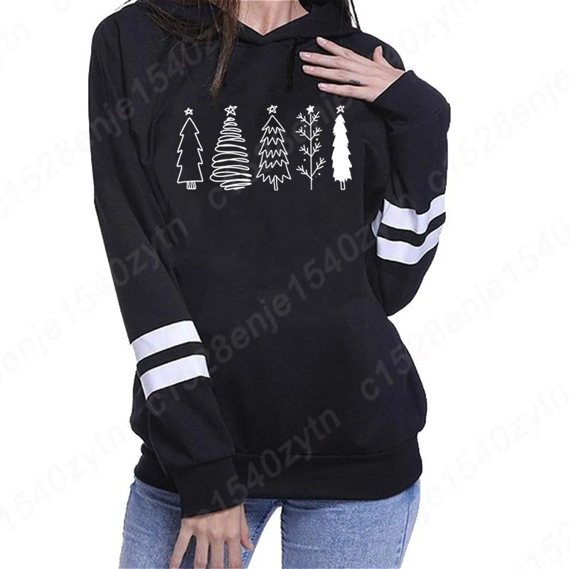 Popular Christmas Tree Print Hooded Hoodies Women Plus Size Sweatshirt Fashion Hooded Pullover Autumn And Winter Sweatshirt Tops