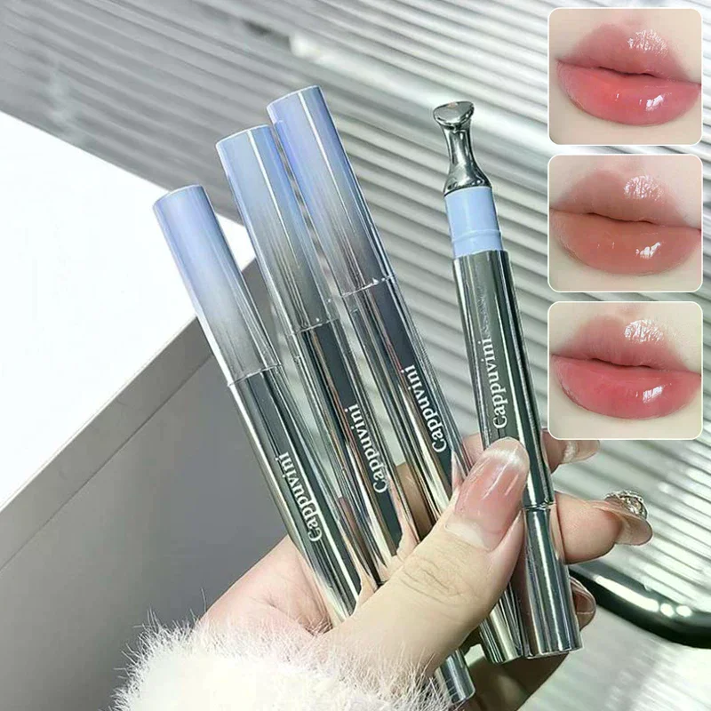 Cappuvini Metal Head Ice Essence Lip Mirror Water Light Glass Lip Gloss Reduce Lip Wrinkles Moisturizer Lips Pluming