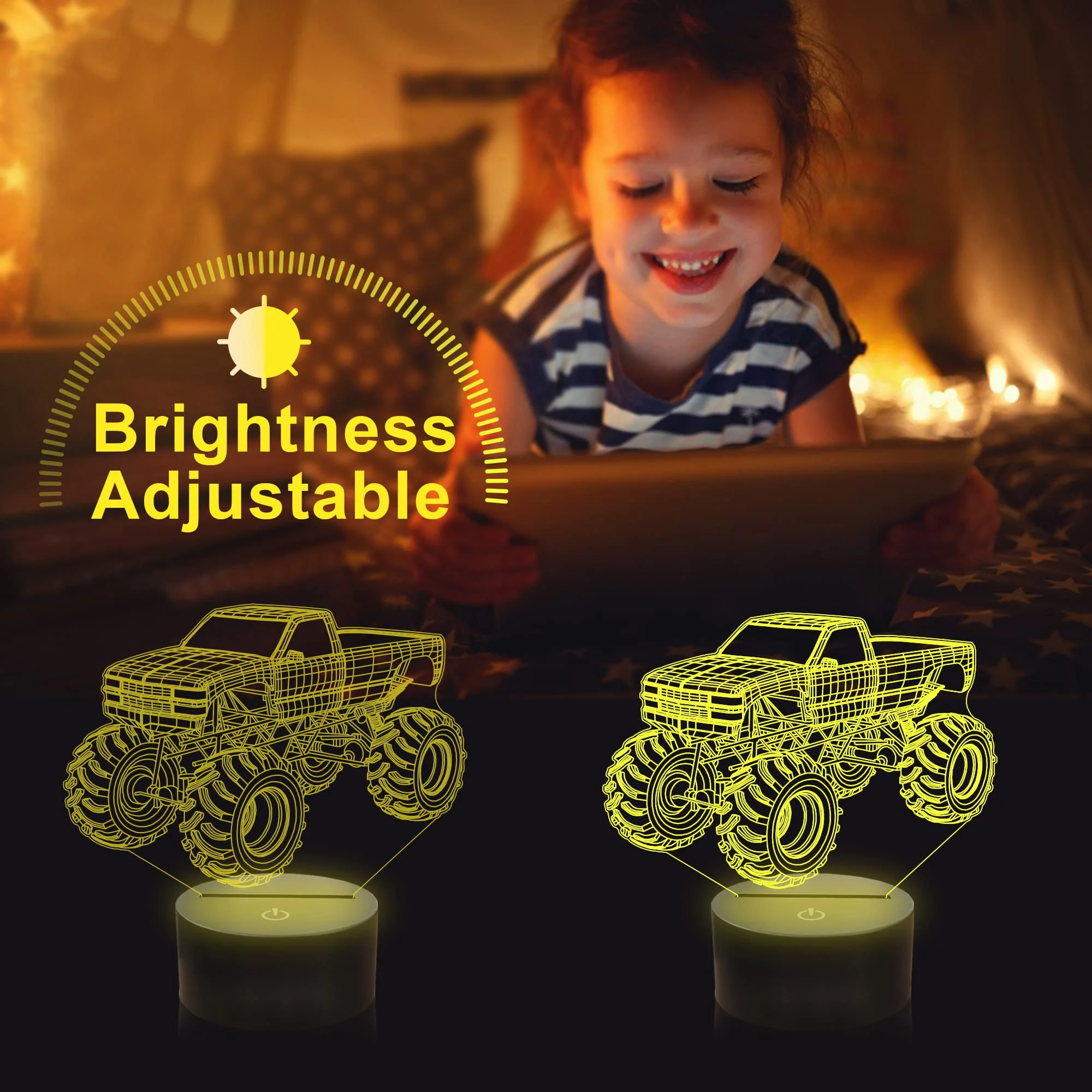 3D Night Light Monster Trucks LED Lamp for Kids 16 Colors Changing Car Shape Acrylic Lighting Bedroom Decor Birthday Xmas Gift