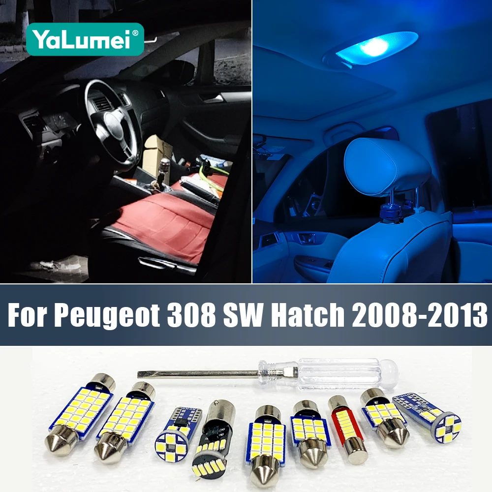 For Peugeot 308 SW Hatch 2008 2009 2010 2011 2012 2013 15PCS Car LED Interior Reading Lamp Vanity Mirror Trunk Light Accessories