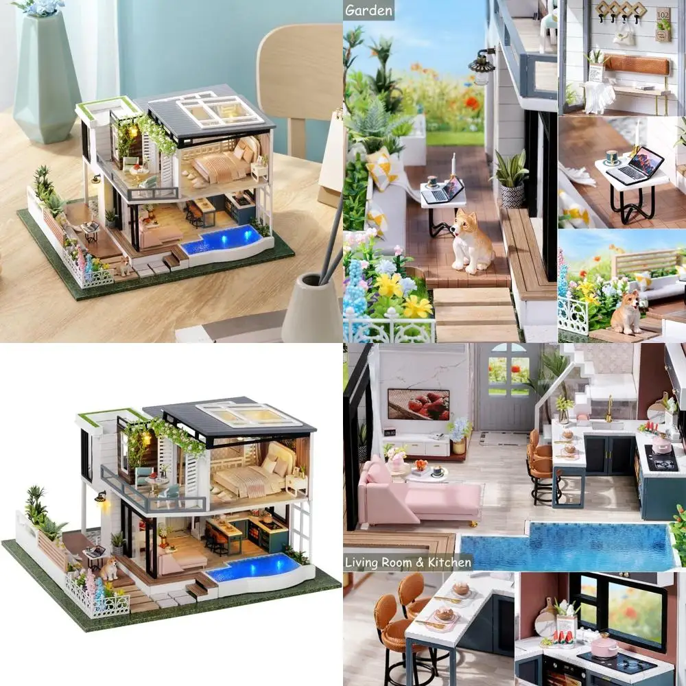 

Набор для сборки миниатюрного кукольного домика своими руками с мебелью, деревянная вилла-сад в масштабе 1:24, аксессуары для кукольного домика, пылезащитный чехол и музыкальный элемент