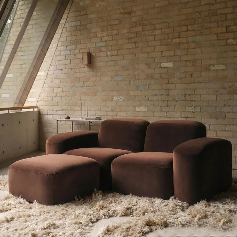 French Retro Velvet Chocolate Sofa Couchs Home Module Fabric Living Room Sofas And Seating Lazy Comfortable Couch Home Furniture