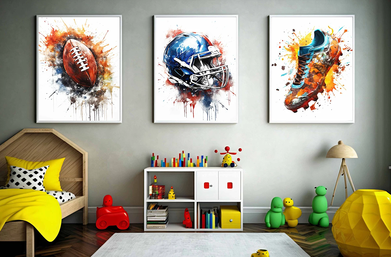 American Football Print Football Wall Art Canvas Painting Poster Watercolor Football Poster For Boy Bedroom Stadium Decor