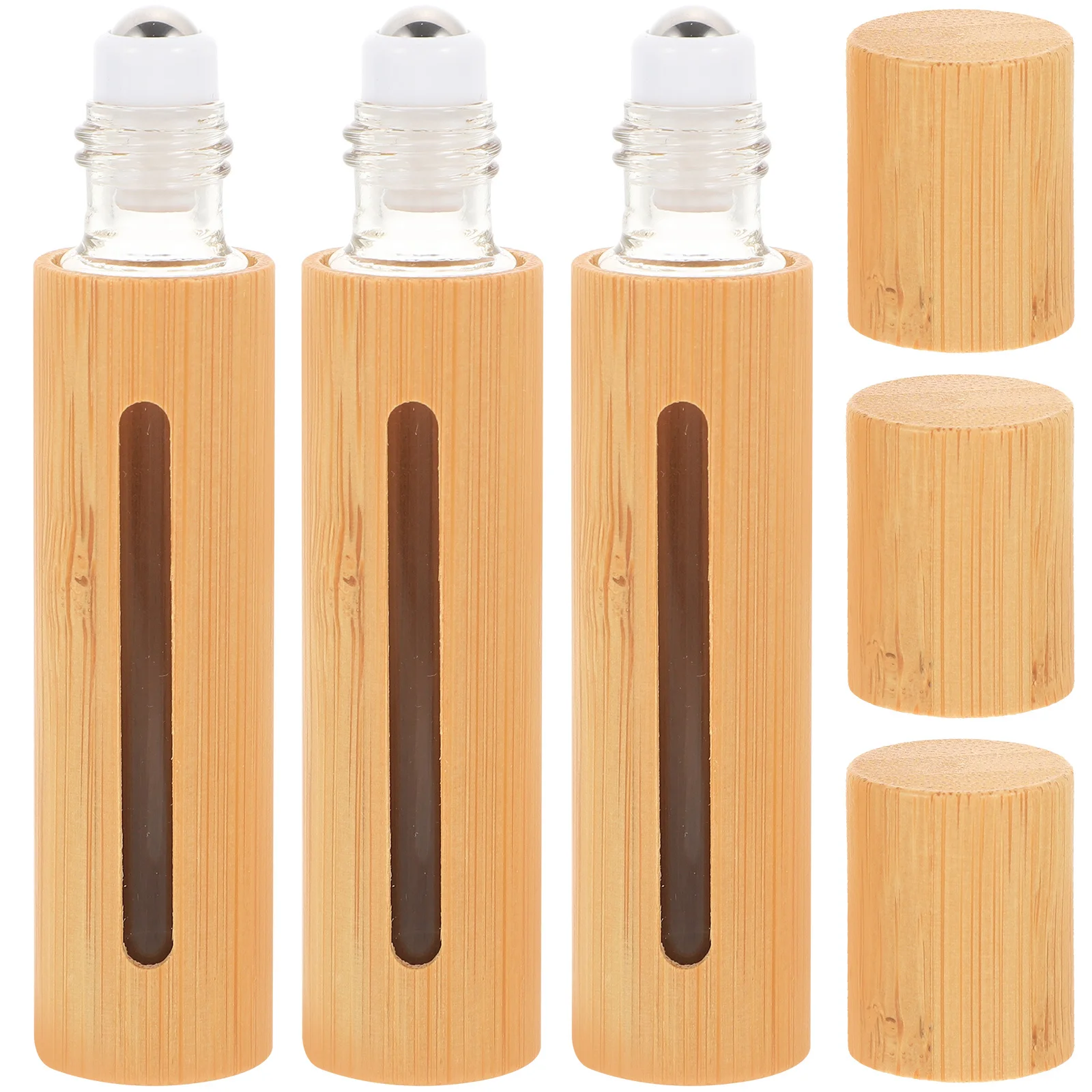 

3Pcs Bamboo Roll on Bottles Essential Oil Refillable Perfume Sample Portable Travel Leakproof Bottles Roll on Bottle