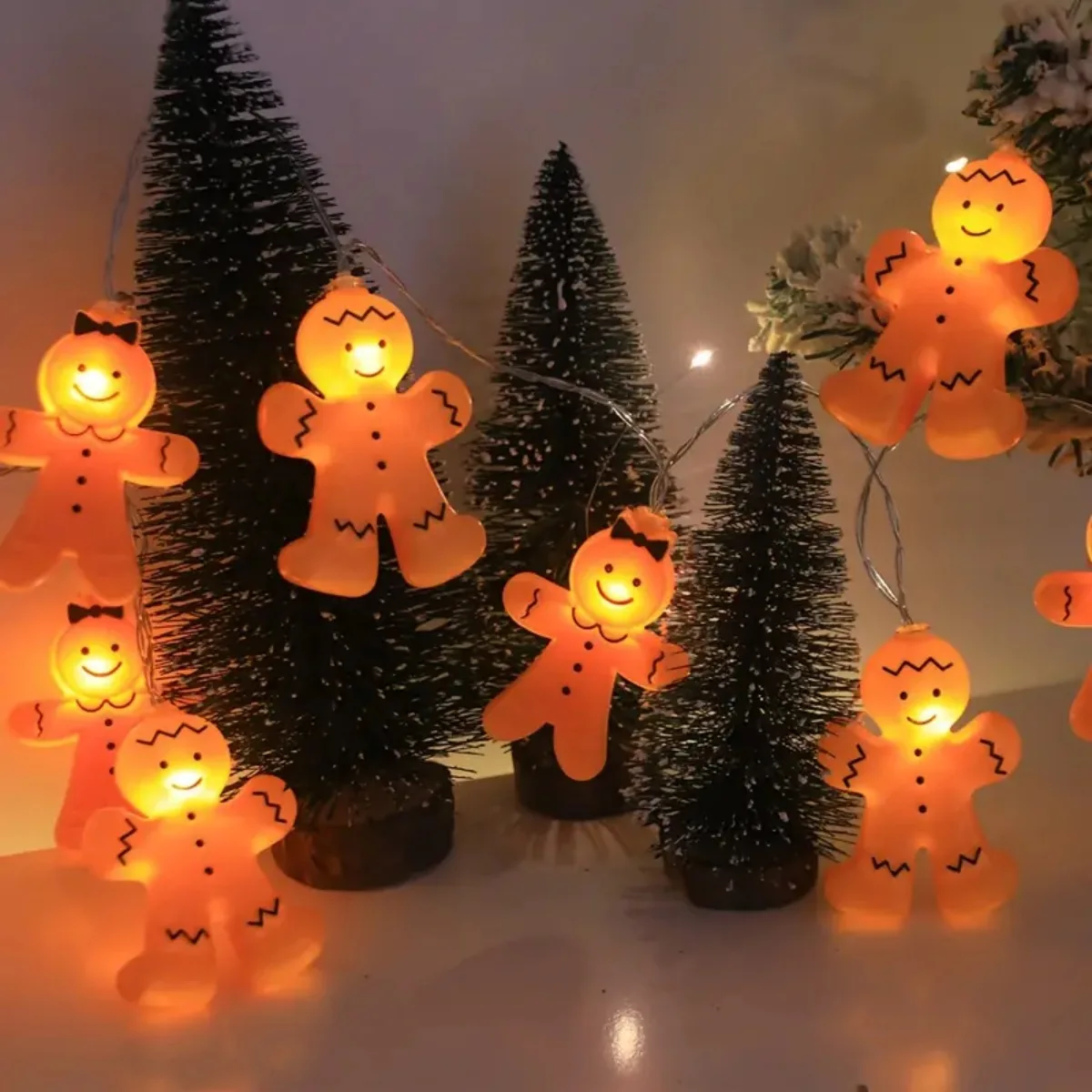 1pc 10/20 LED Ginger Bread Christmas LED String Lights Battery Powered Cute Men Women Ginger Bread Fairy Lamp For Bedroom Decor