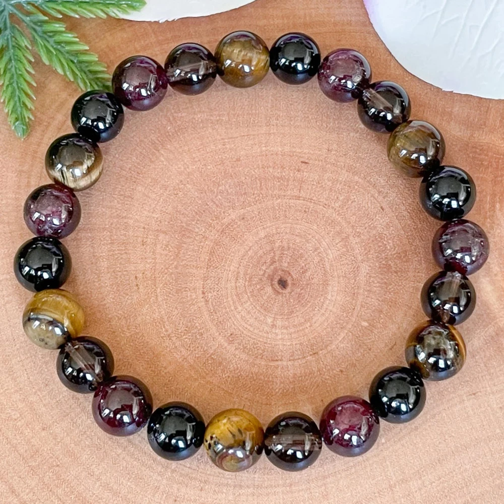 Ruberthen Capricorn Zodiac Gemstone Bracelet Tigers Eye Black Tourmaline Smoky Quartz Garnet Crystals Jewelry January Birthstone