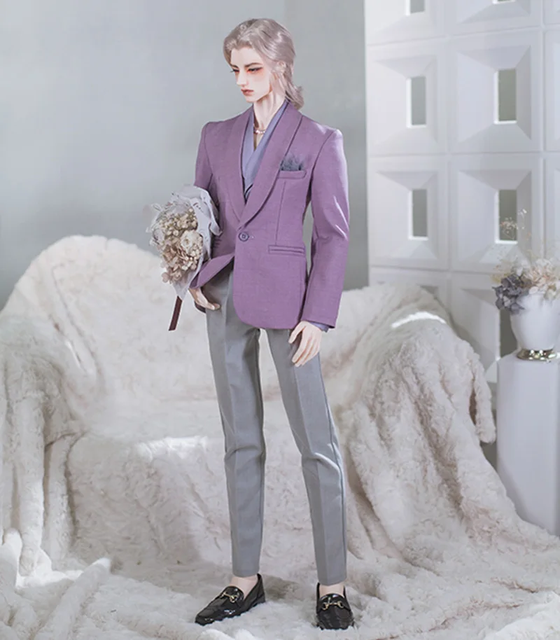 Custom-made Holiday Series Male Suit Coat + Trousers Set Purple Lapel Shirt Model for BJD Dolls SD17-Uncle YC67 Soom ID75