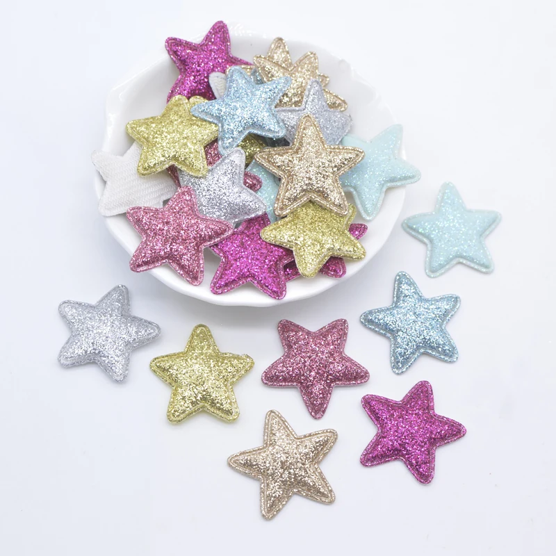 100Pcs 25mm Padded Glitter Star Appliques for DIY Crafts Clothes Hat Sewing Patches Hairpin Hair Clips Topper Decor Accessories