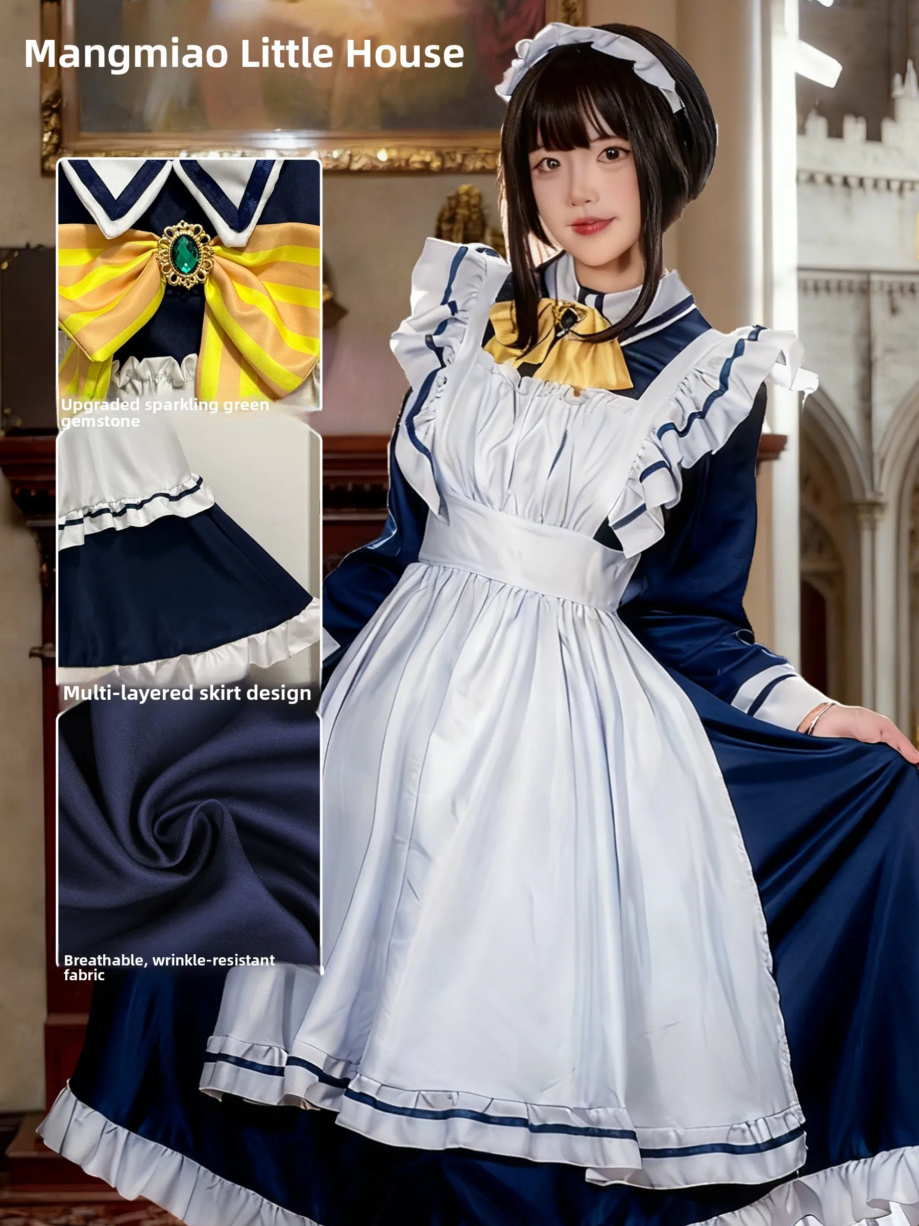 Four Seasons Cosplay Maid Outfit including Socks Full Set Costume Accessories for Girls Long Sleeve Anime Game Cosplay Costume
