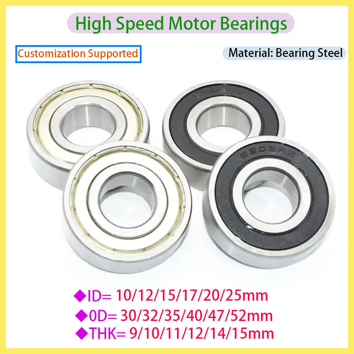 Deep Groove Ball Bearings Chrome Plated Steel Bearings 10/12/15/17/20/25mm