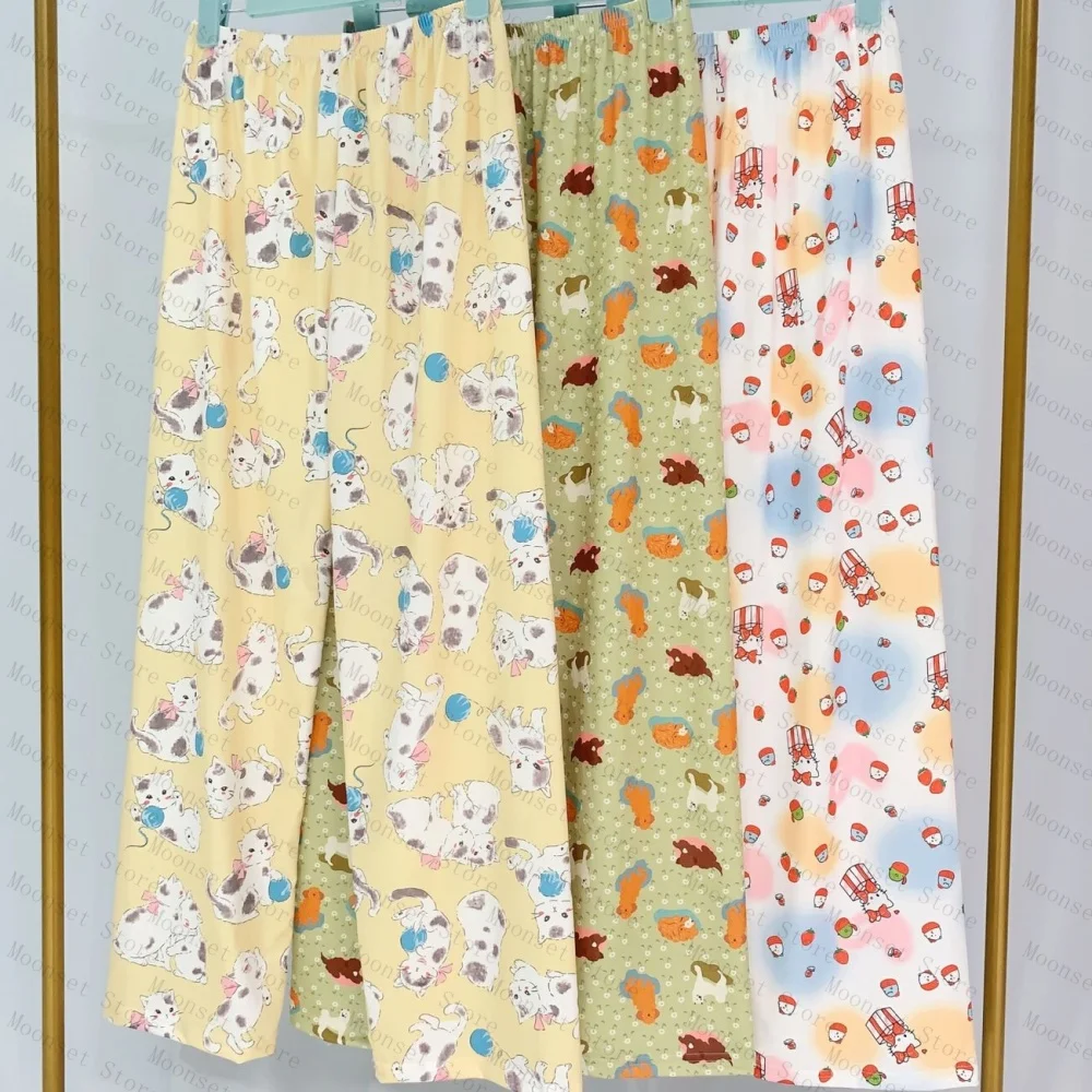

New milk silk Korean-style pajama pants for women loose and home-style printed trousers for spring and autumn casual slimming