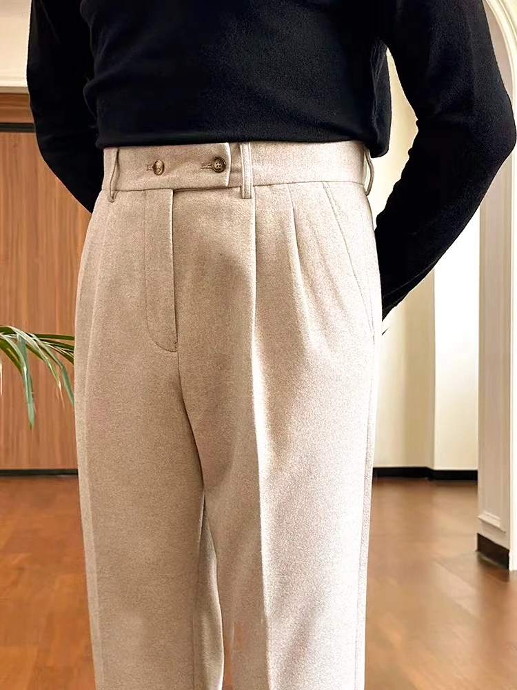 

Ele Briti Sle High Waist Merino Wool Men's Trousers Italian Retro Straight Cut Busin Suit Long Pants Trendy