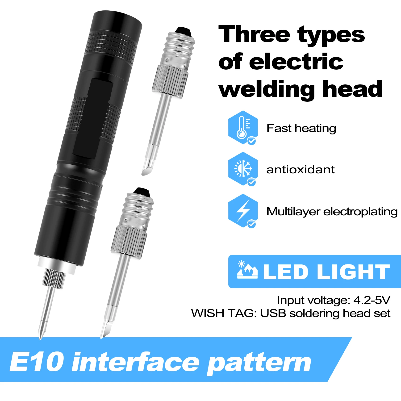 New E10 Interface Battery Soldering Iron Electric USB Wireless Soldering Iron 18650 Battery Powered With LED Light